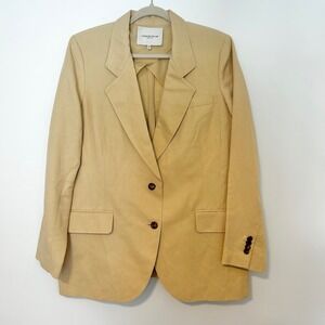 Lafayette 148 New York Linen Blend Pick Stitch Blazer Honey Yellow Womens 14